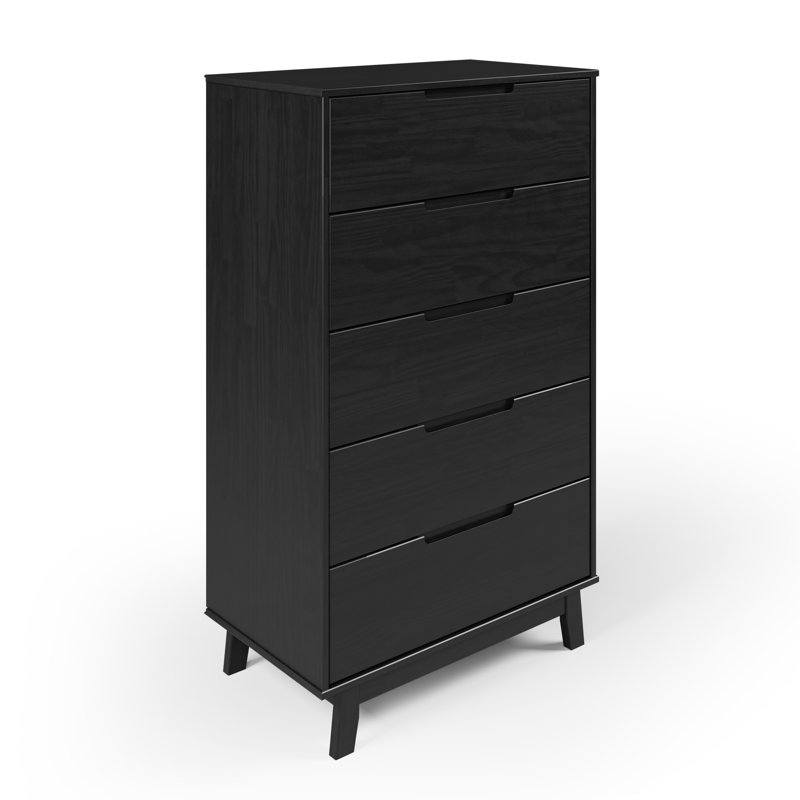 Jerred 5 Drawer Solid Wood Chest, Black Grain