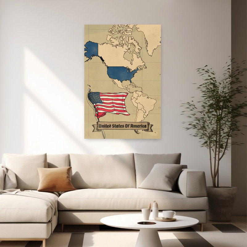 «Patriotic Usa Map», art mural rétro rétro