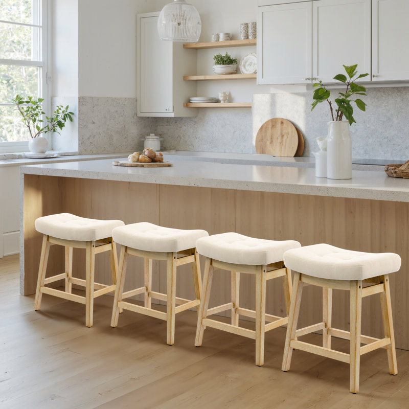 Tabouret de bar 24 po, Linen-Beige Seat/Wood Frame