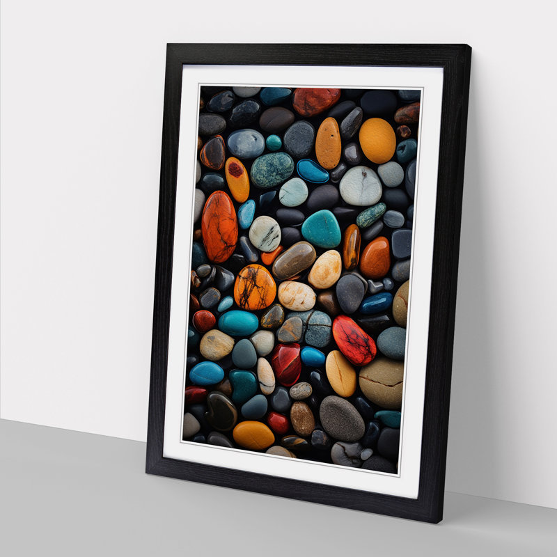 Pebbles Action Painting No.3 - Single Picture Frame Print on Wood, Black Framed, 64cm H x 46cm W x 2cm D