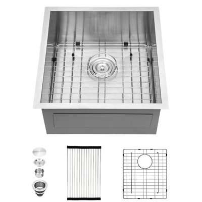 19 X 20 Inch Undermount 16 Gauge Stainless Steel Single Bowl Kitchen Sink 9 Deep With - Condensation Spray And Easy To Clean Design, Comes Drying Rack Installation Clips X Shaped Water Drainage