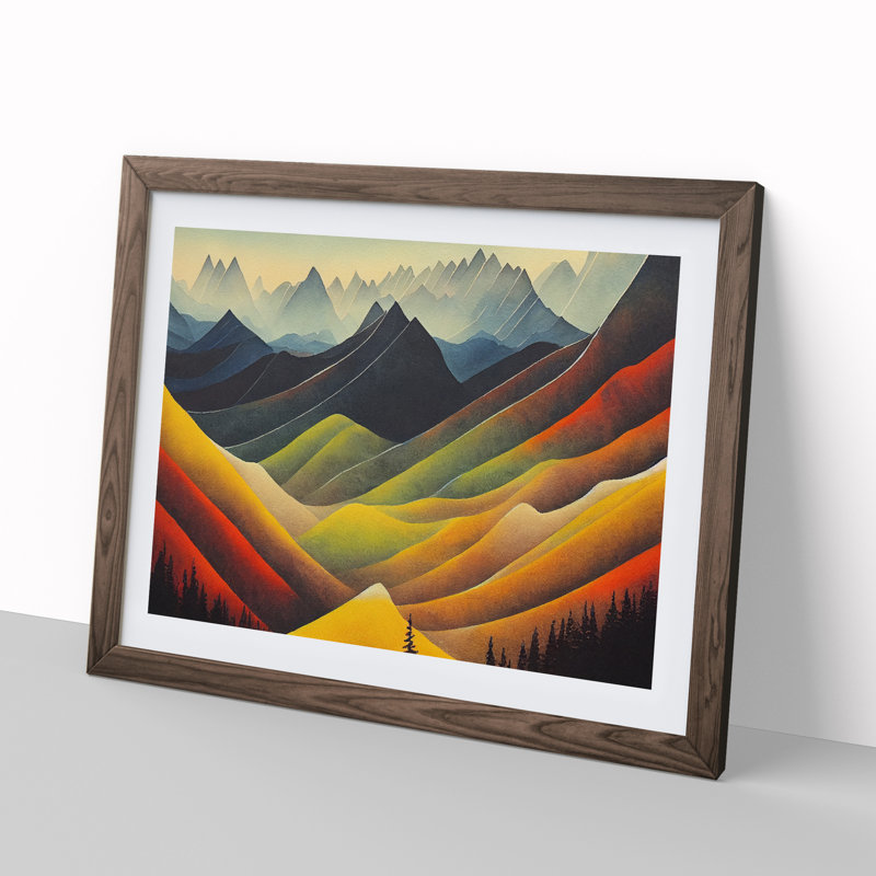 Watercolour Mountain Scene Vol.1 - Single Picture Frame Painting, 25cm H x 34cm W x 2cm D, Walnut