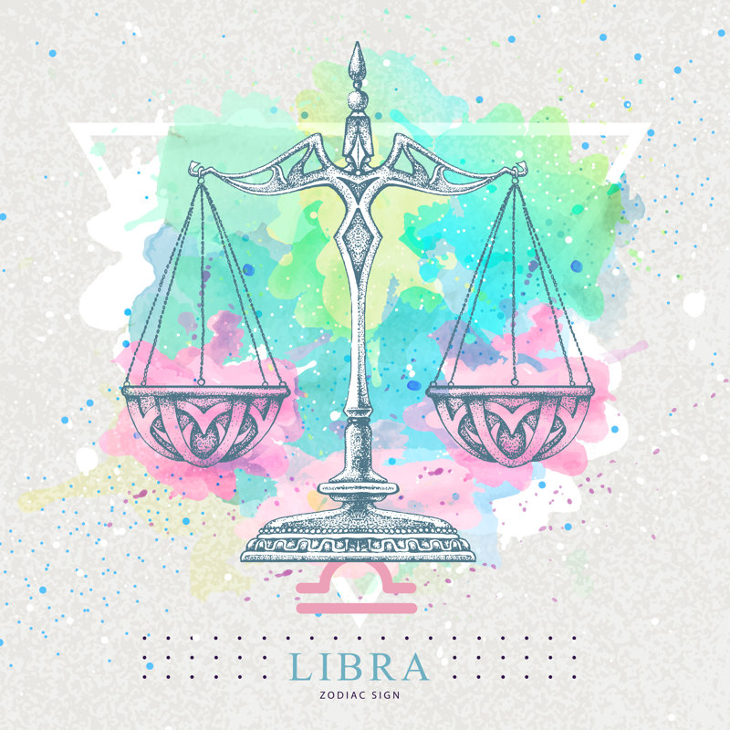 Libra Zodiac Sign On Artistic Illustration - Wrapped Canvas Print, 91cm H x 91cm W x 3.8 cm D