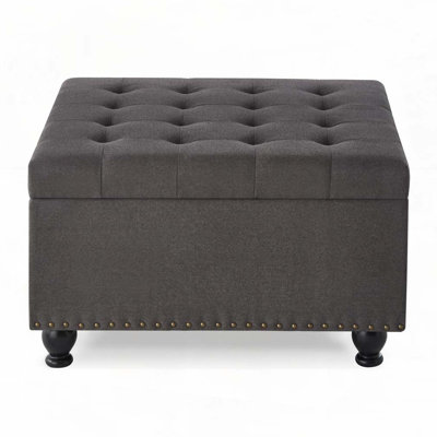 Square Storage Ottoman with Wooden Legs