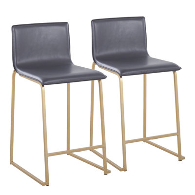 Tabouret de comptoir contemporain 26 po Mara en métal noir et similicuir gris par LumiSource - ensemble de 2