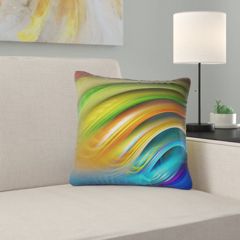 Ondulations de l'eau colorées fractales - coussin imprimé abstrait, 18 po x 18 po, Coussin décoratif