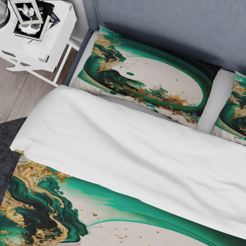 Ensemble de housse de couette en microfibre / polyester Emerald, Housse de couette pour grand lit et 2 taies décor