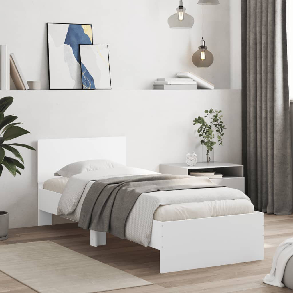 VIDAXL Bed Frame - Engineered Wood - White - 90x200 cm - Image 3