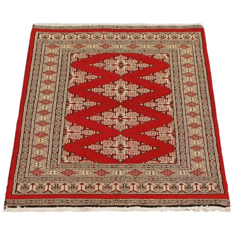 Tapis rouge en laine noué à la main de conception unique 2 pi 6 po x 4 pi 1 po Morlene