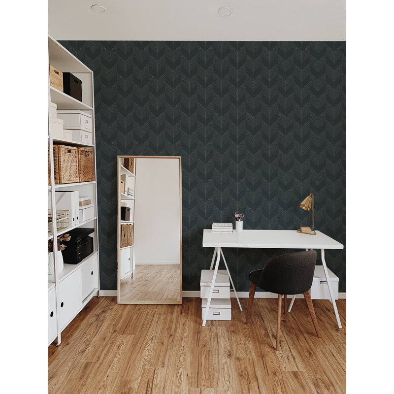 Organic Chevron 10' L x 24" W Wallpaper Roll, Black, Paper, Non-pasted