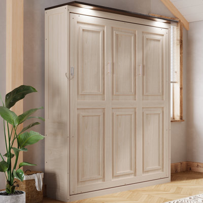 Grand lit escamotable avec lumières DEL, lit mural peu encombrant, beige