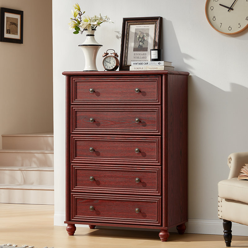 Farmhouse 5 Drawers Dresser For Bedroom, Wood 45" Tall Chest Of Drawers, Dresser Rustic Storage Dressers Organizer With Metal Handle Closet For Living Room, Hallway Entryway