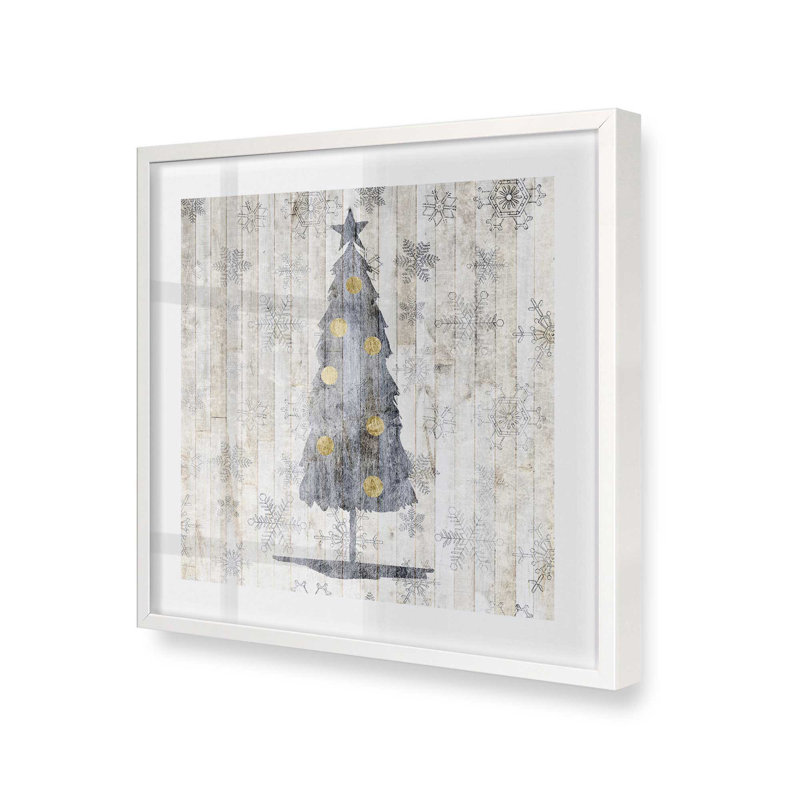 Impression d'arbre de Noël rustique argenté, Cadre simple blanc opaque, H 13,5 po x l 13,5 po x P 1,25 po
