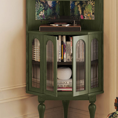 Armoire de coin en bois massif rétro vert