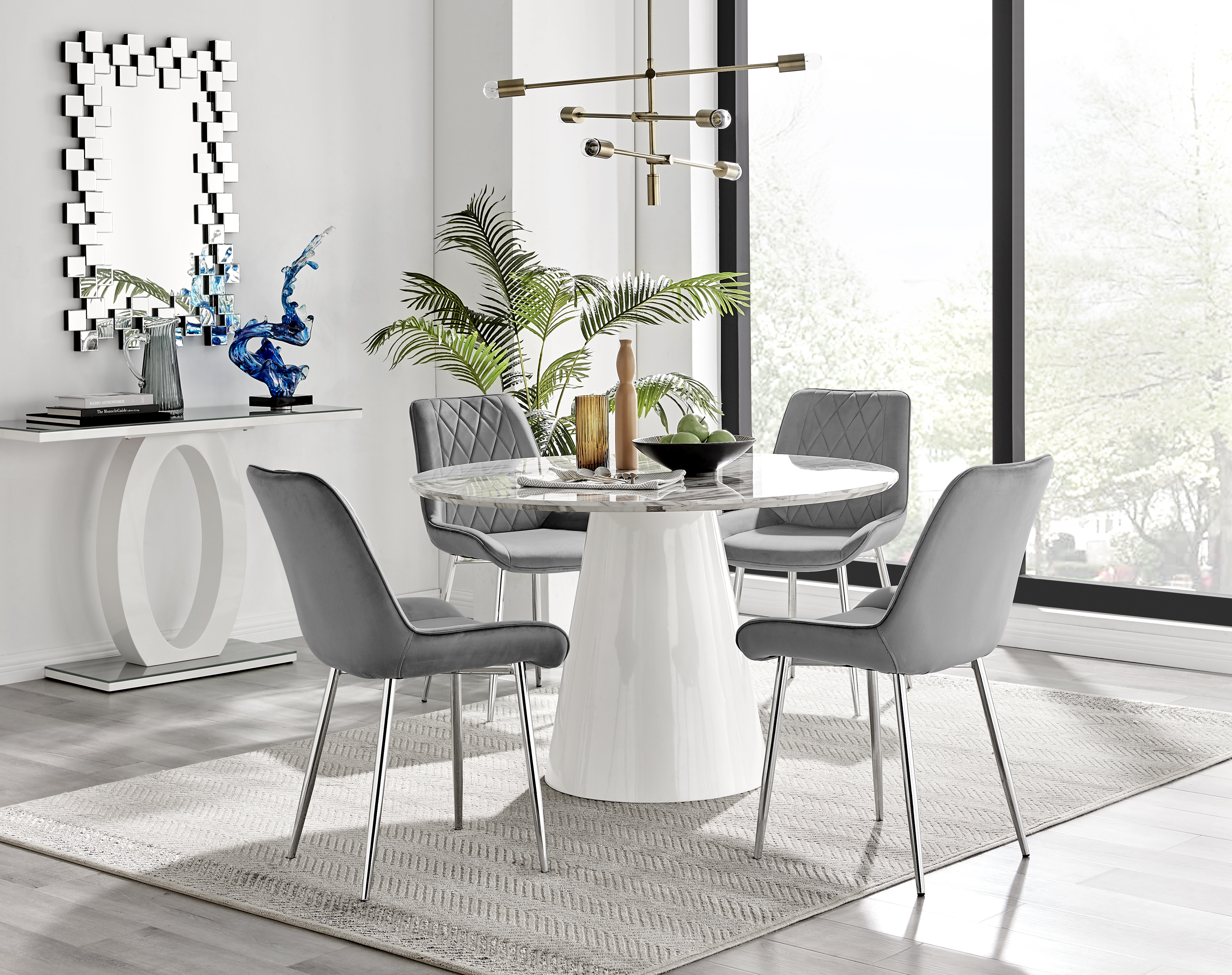 East Urban Home Edward Statement Marble Effect Pedestal Dining Table ...