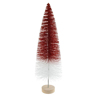 Glittered Red and White Sisal Tabletop Christmas Tree
