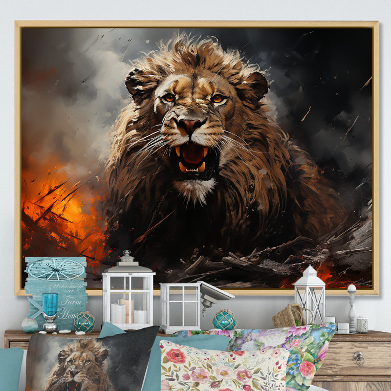 «Feral Passion Roar Lion» sur toile, H 24 po x l 32 po x P 1 po, Cadre naturel flottant