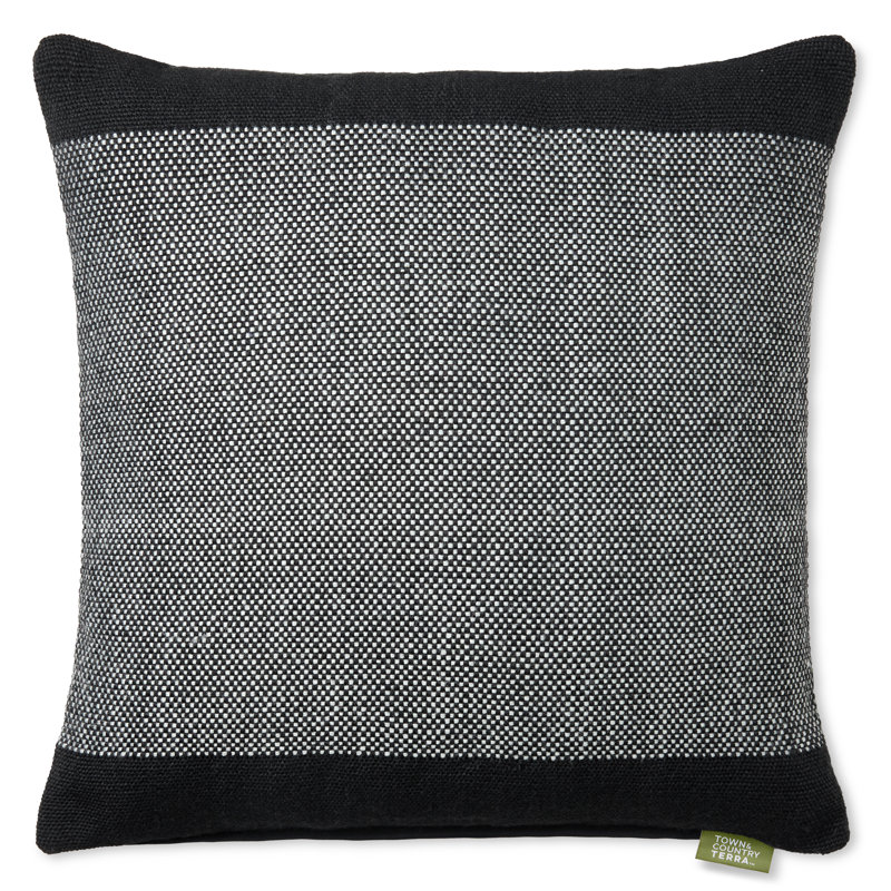 TOWN & COUNTRY TERRA Alara Solid Border Indoor Outdoor Decorative Pillow, Black/Ivory, Rectangle 14"H x 20"W