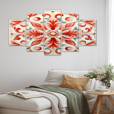 Carreaux de mosaïque floraux ornementaux II - Toile abstraite d'art mural, 5 pièces