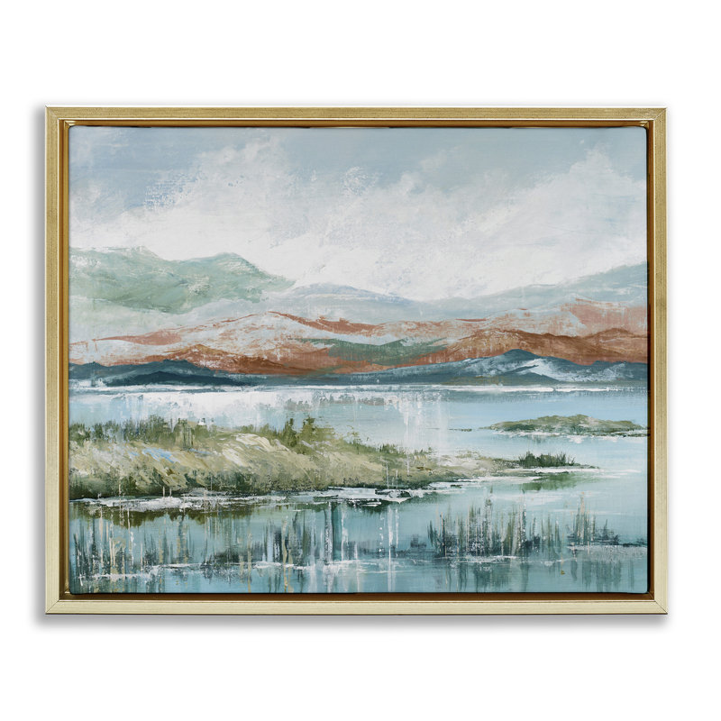 «Western Rustic Landscape», art mural encadré sur toile flottante par Max Maxx, Cadre flottant métallique doré