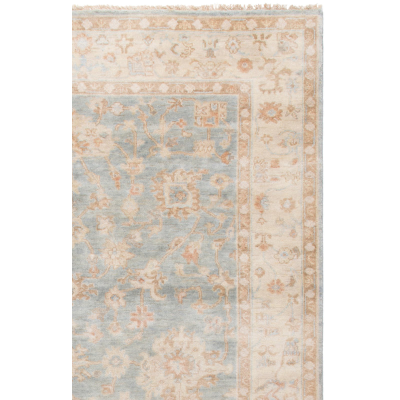 Tapis en laine / coton noué à la main Oushak bleu clair / beige, Rectangle 8 pi x 10 pi