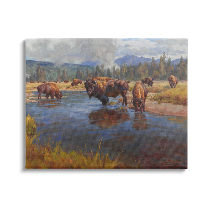 " Bison Herd By River ", 36" H x 48" W x 1.5" D