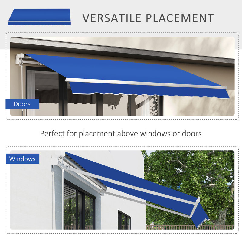 Auvent de terrasse rétractable 8 pi x 7 pi, bleu - Pare-soleil manuel pour terrasse réglable à partir d'un auvent de 8 pi x 7 pi Sunburn