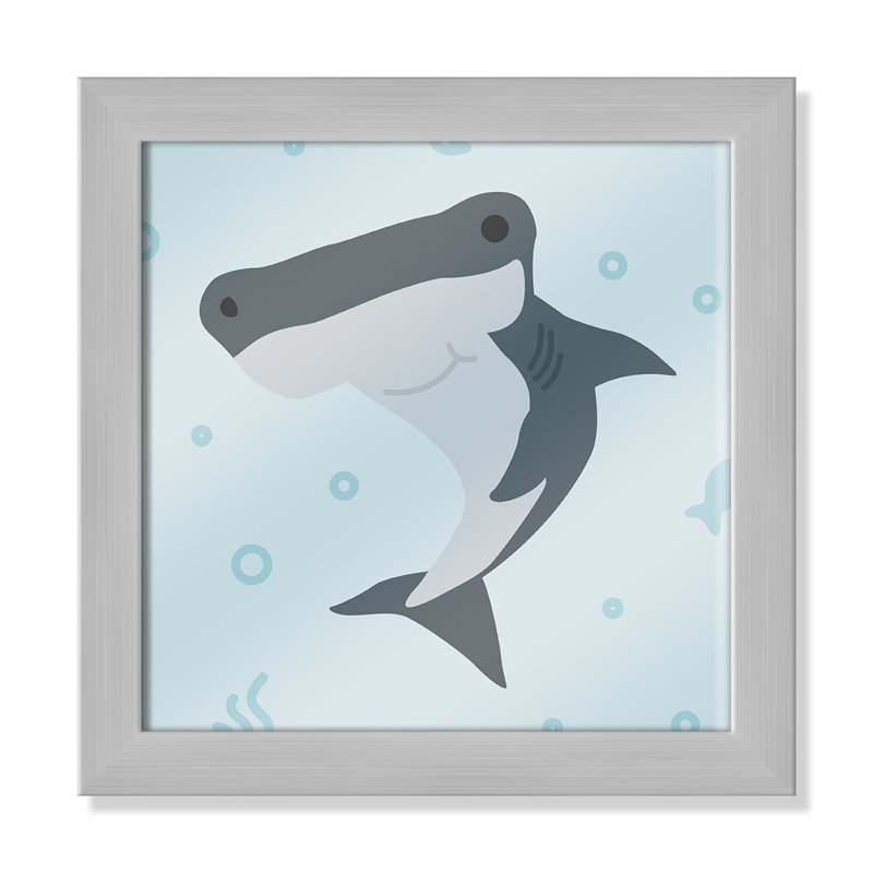Impression sur papier Happy Hammerhead, H 12 po x l 12 po x P 0,6 po, Encadré plat argent