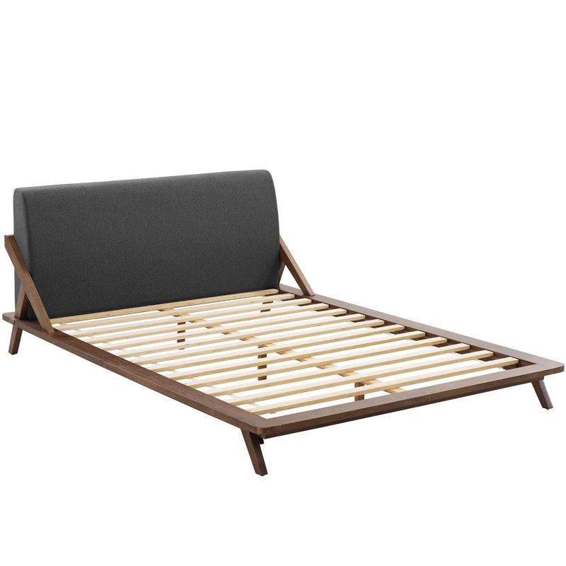 Luella Queen Upholstered Fabric Platform Bed, Walnut/Gray