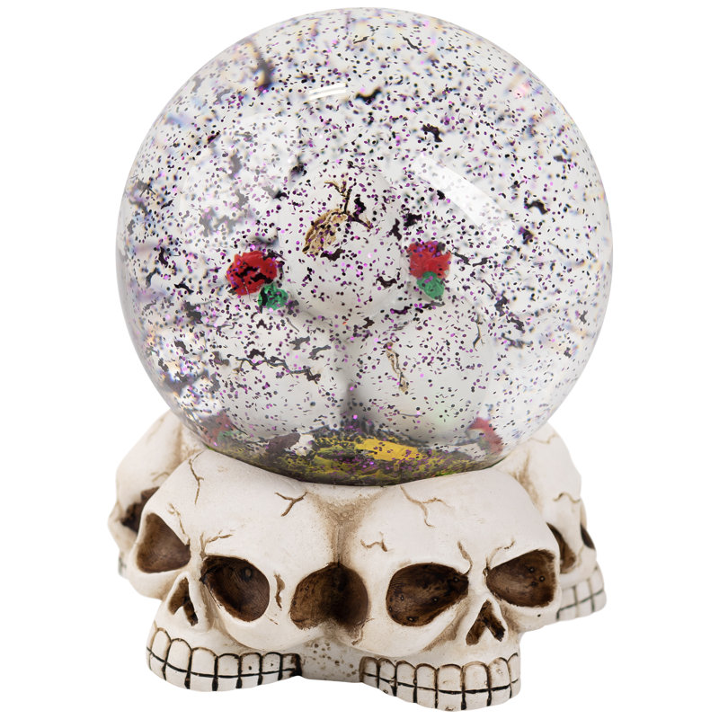 LED Lighted Skulls And Roses Halloween Snow Globe With Sound - 6"