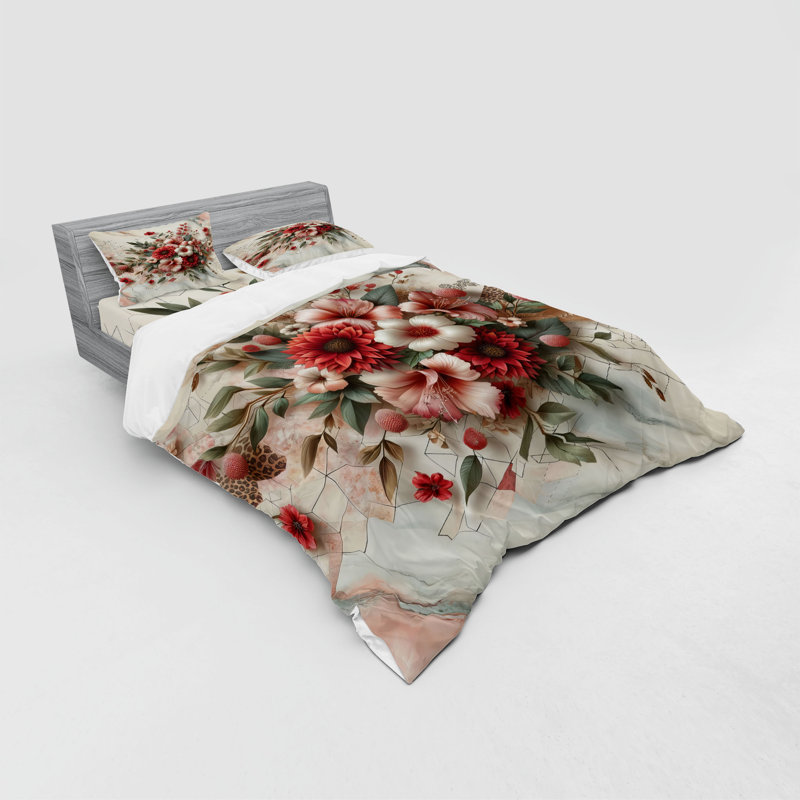 Polyester Floral Duvet Cover, King Duvet Cover + 3 Additional Pieces