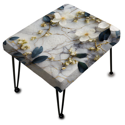 White Marble Botanical Floral Palette - Marble Rectangle Ottoman