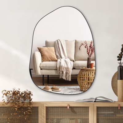Miroir mural asymétrique 32 po x 24 po, miroir décoratif encadré pour salle de bain, chambre, salon, entrée murale