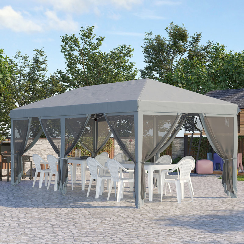 10' X 20' Heavy Duty Pop Up Canopy With Netting, Sun Shelter For Outdoor Events In Garden, Patio, Gray. Spacious Layout, Versatile Function, Resistance Tent Mesh Protection. For Beach, Fair, Yard.