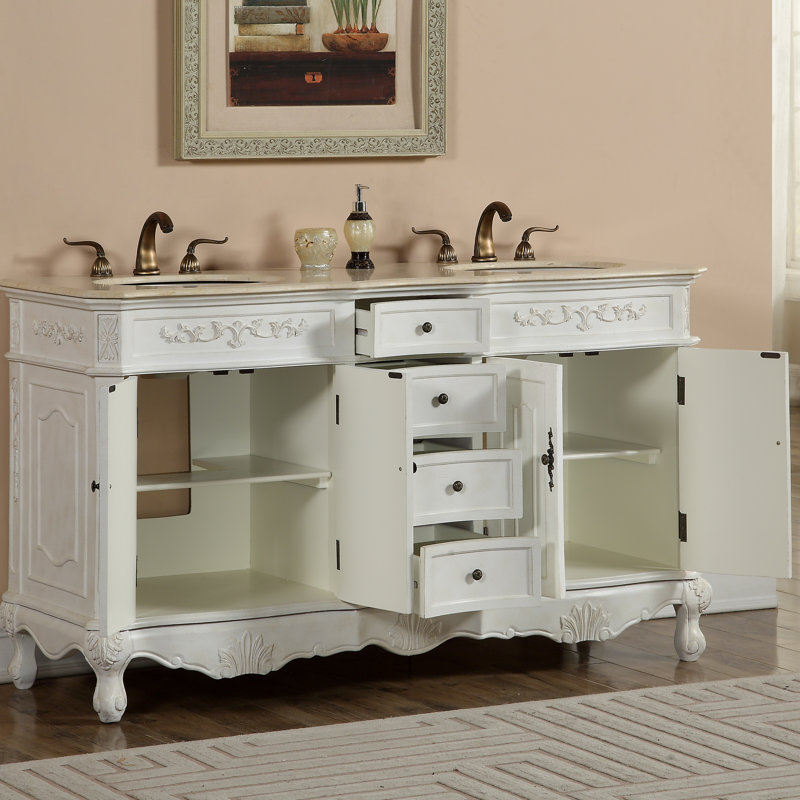 Ensemble de meuble-lavabo double 60 po Burnet, Blanc antique