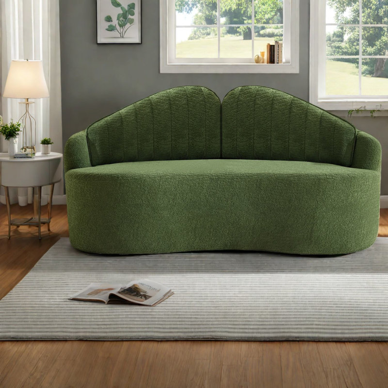 Canapé compact en chenille vert 2 places, ressort en mousse, charme rétro pour les petits espaces