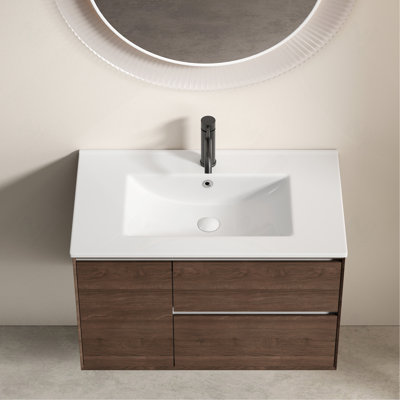 Lavabo de salle de bain 30 po en céramique blanc brillant avec trop-plein (robinet et drain non inclus)