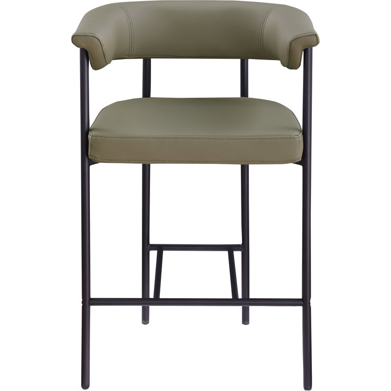 Tabouret de comptoir Malin, Cuir olive végétalien