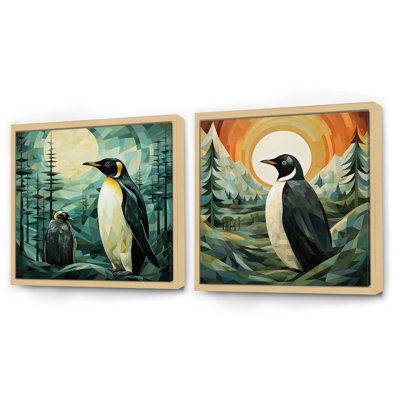 Penguin Forest At Sunset - Animals Penguin Square Collage Set Of 2
