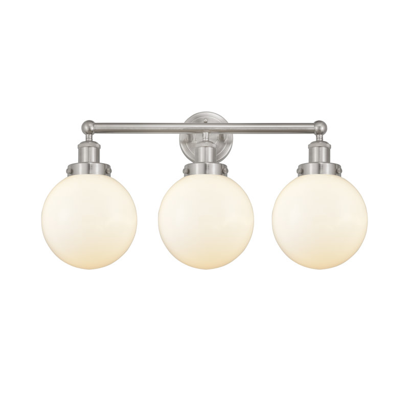Éclairage pour meuble-lavabo à intensité variable à 3 lumières Alfonsa, Blanc mat, Nickel satiné brossé