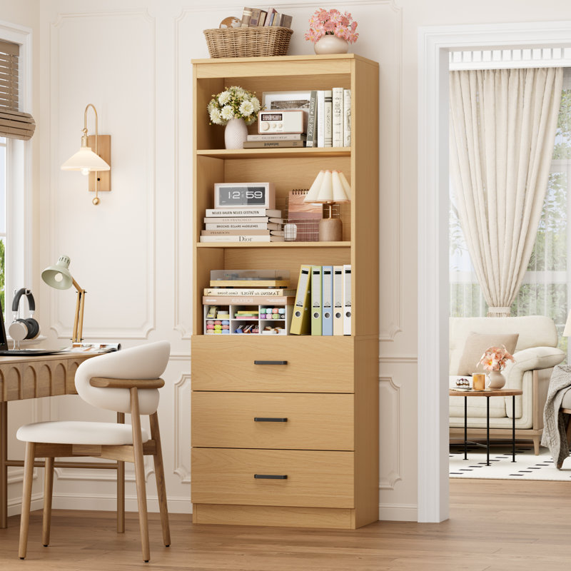 Bibliothèque standard à 3 tiroirs H 70,9 po x l 23,6 po Kahler, Naturel