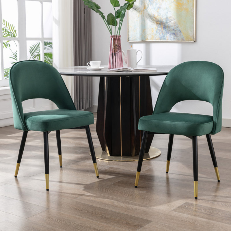 Adolina Modern Velvet Dining Chair Upholstered Armchair with Metal Legs, Green