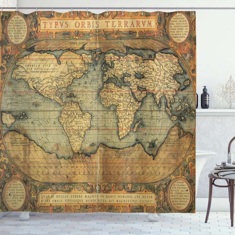 Ensemble de rideau de douche avec crochets World Map, H 84 po x l 69 po