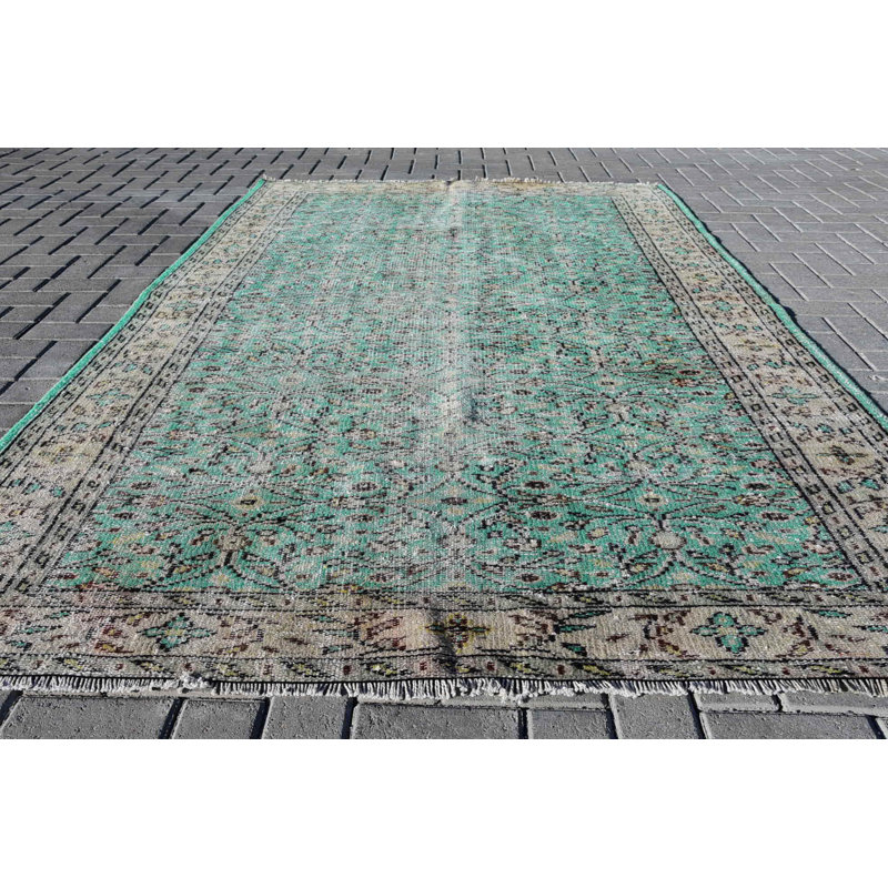 Tapis rétro, tapis neutres, grands tapis de 5,5 x 8,1 pi, tapis turc, tapis tissé à la main vert, tapis Boho