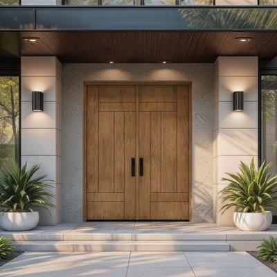 ARQON-BQ-96 | Porte double 96 po, extérieur pré-suspendu RTA, panneau affleurant moderne, bois d'acajou brut