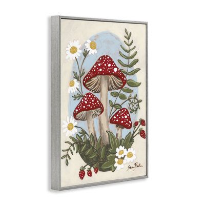 Giclée encadrée champignon champignon et fleurs, design par Sara Baker