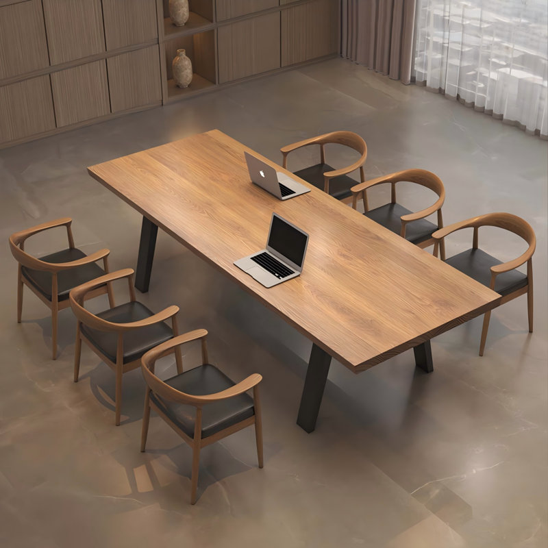 Table de conférence de 78,74 po en bois massif brun de style industriel américain, 29.53" H x 78.74" W x 31.5" D