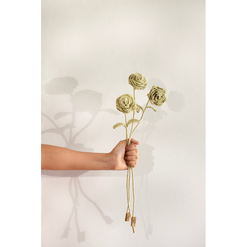 Decorative Rose Bouquet – Set of 3 Handmade Artificial Flowers, Gold