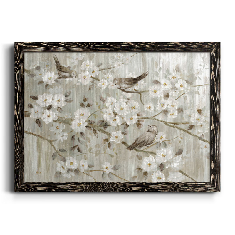 «Neutral Spring Birds», peinture sur toile encadrée, H 17 po x l 20 po x P 1 po, Noir