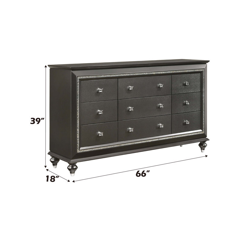 Commode double 9 tiroirs Lundt, Gris argenté